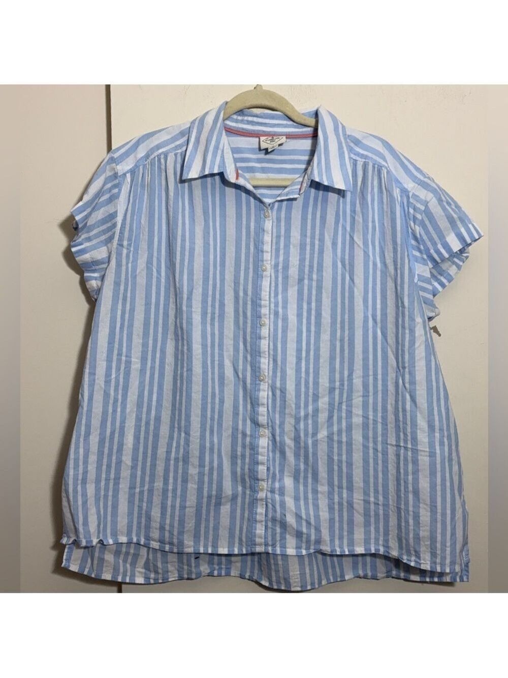 St. John's Bay Striped Cap Sleeve Blouse - Light Blue/White - Size 1X